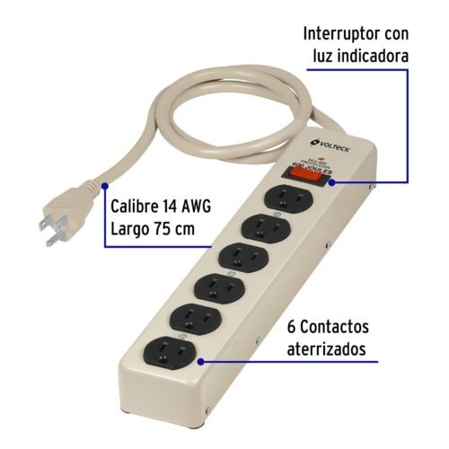 47185 - Multicontacto 14 AWG 6 entradas supresor de picos 600 joules