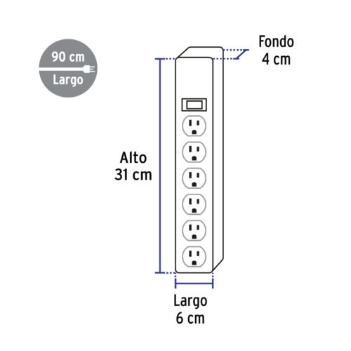 47185 - Multicontacto 14 AWG 6 entradas supresor de picos 600 joules