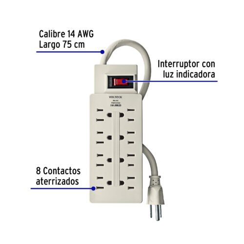 47187 - Multicontacto 14 AWG 8 entradas supresor de picos 110 joules