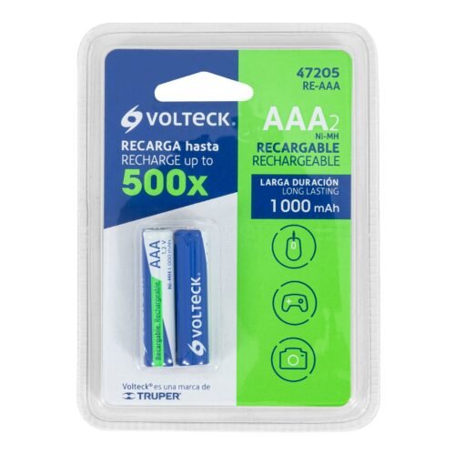 47205 - Blíster con 2 pilas recargables AAA larga duración, 1000 mAh