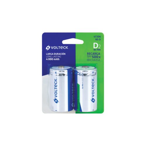 47206 - Blíster con 2 pilas recargables D larga duración, 4000 mAh