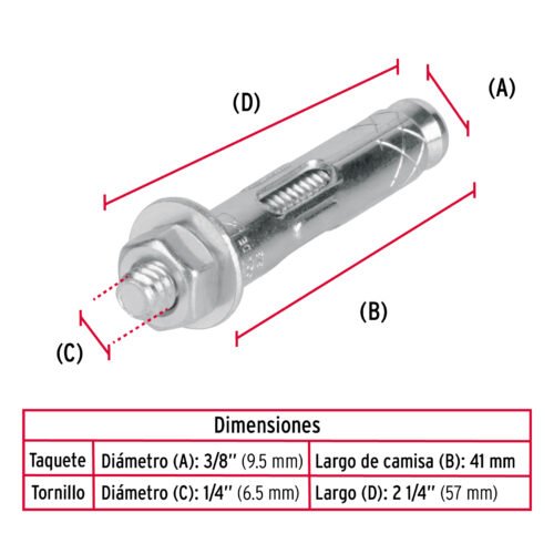 47223 - Caja con 100 taquetes expansivos de 1/4" con tornillo, FIERO