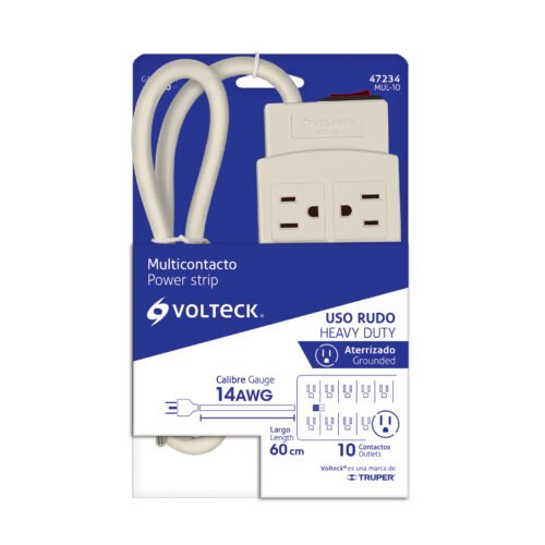47234 - Multicontacto 14 AWG uso rudo con 10 entradas, Volteck