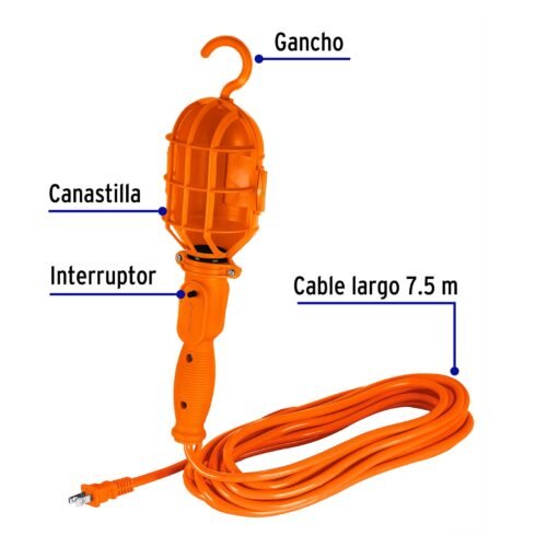 47258 - Lámpara de taller con canastilla plástica, 7.5 m, Volteck
