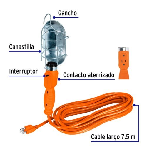 472591 47259 - Lámpara de taller con canastilla metálica 7.5 m, Volteck