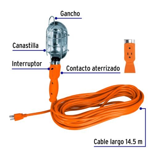 472611 47261 - Lámpara de taller con canastilla metálica 14.5 m, Volteck