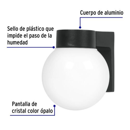 47286 - Arbotante de pared tipo globo, lámpara no incluida, Volteck