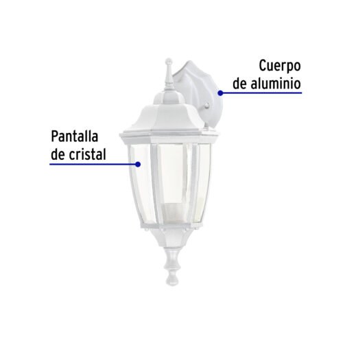 472901 47290 - Arbotante tipo farol tradicional suspendido p/exterior, bco.