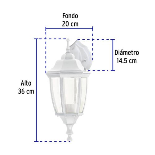 472902 47290 - Arbotante tipo farol tradicional suspendido p/exterior, bco.