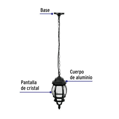 47297 - Arbotante tipo farol tradicional colgante p/exterior, negro