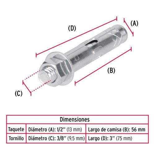 47339 - Caja con 50 taquetes expansivos de 3/8" con tornillo, FIERO