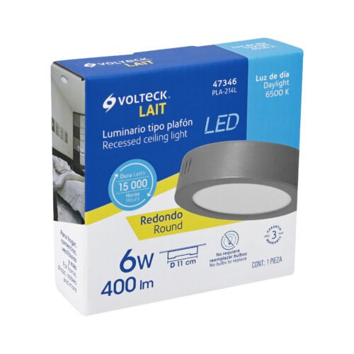473464 47346 - Luminario LED tipo plafón 6 W, redondo, luz de día, gris