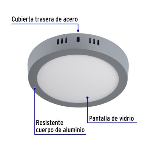 47347 - Luminario LED tipo plafón 12 W, redondo, luz de día, gris