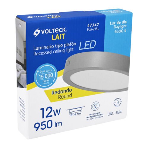 47347 - Luminario LED tipo plafón 12 W, redondo, luz de día, gris