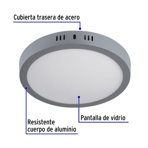 473483 47348 - Luminario LED tipo plafón 18 W, redondo, luz de día, gris