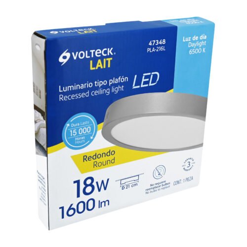 473484 47348 - Luminario LED tipo plafón 18 W, redondo, luz de día, gris