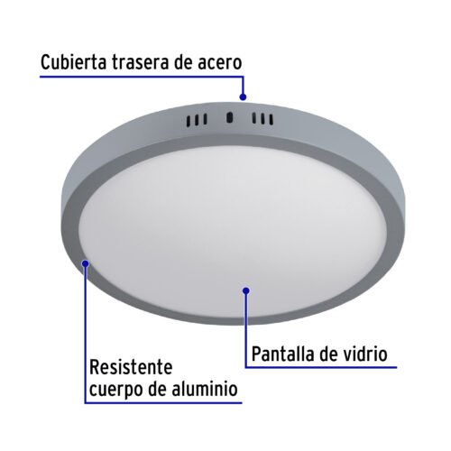 47349 - Luminario LED tipo plafón 24 W, redondo, luz de día, gris