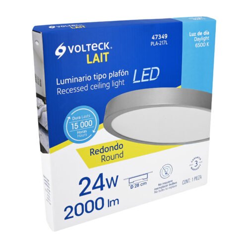 47349 - Luminario LED tipo plafón 24 W, redondo, luz de día, gris