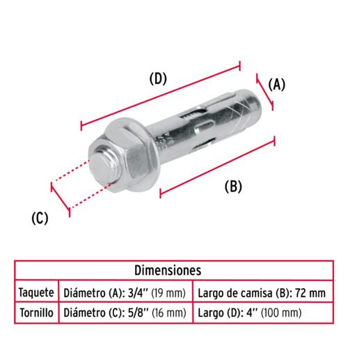 47362 - Caja con 25 taquetes expansivos de 5/8" con tornillo, FIERO