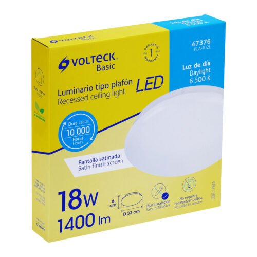 473764 47376 - Luminario LED 18W plafón decorativo liso, luz de día, BASIC