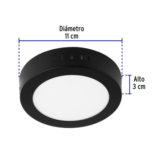 47395 - Luminario LED tipo plafón 6 W, redondo, luz de día, negro