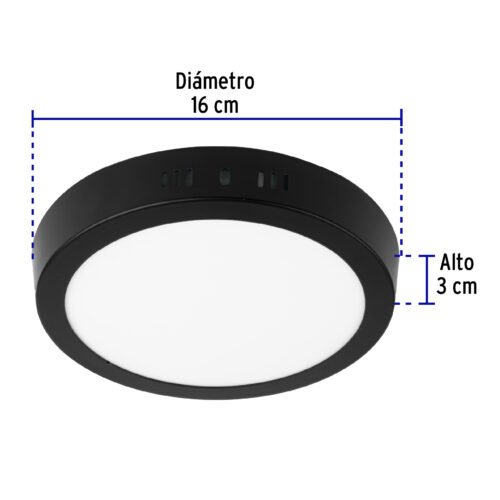 47396 - Luminario LED tipo plafón 12 W, redondo, luz de día, negro