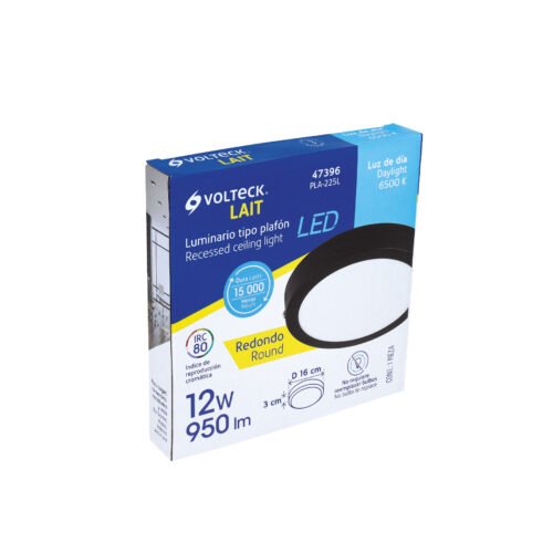 47396 - Luminario LED tipo plafón 12 W, redondo, luz de día, negro