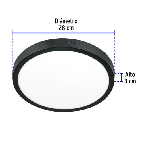 47398 - Luminario LED tipo plafón 24 W, redondo, luz de día, negro