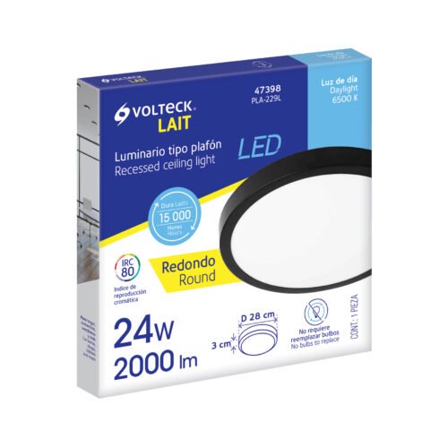 47398 - Luminario LED tipo plafón 24 W, redondo, luz de día, negro