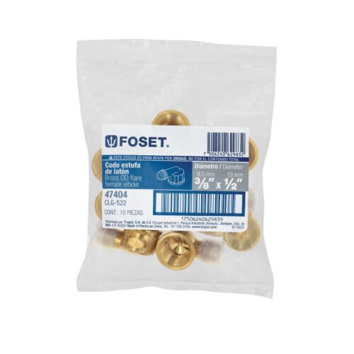 47404 - Codo para estufa a 90° de latón de 3/8 x 1/2", Foset