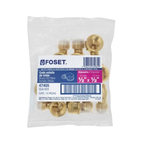 47405 - Codo para estufa a 90° de latón de 1/2 x 1/2", Foset