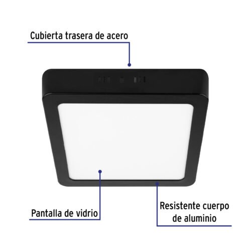 474161 47416 - Luminario LED tipo plafón 12 W, cuadrado, luz de día, negro