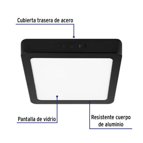 474171 47417 - Luminario LED tipo plafón 18 W, cuadrado, luz de día, negro