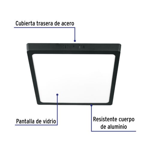 474181 47418 - Luminario LED tipo plafón 24 W, cuadrado, luz de día, negro