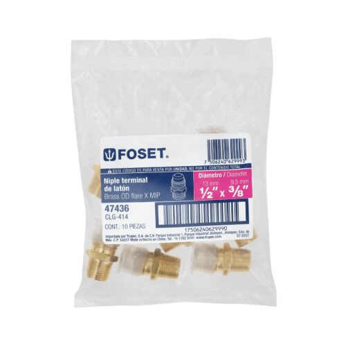 47436 - Niple terminal de latón de 1/2" X 3/8", Foset