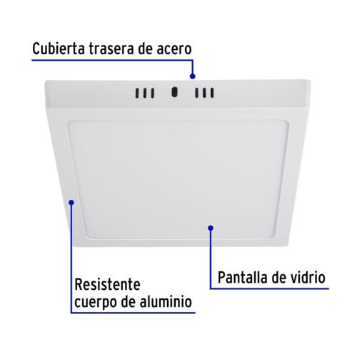 47444 - Luminario LED tipo plafón 18 W, cuadrado, luz de día, blanco