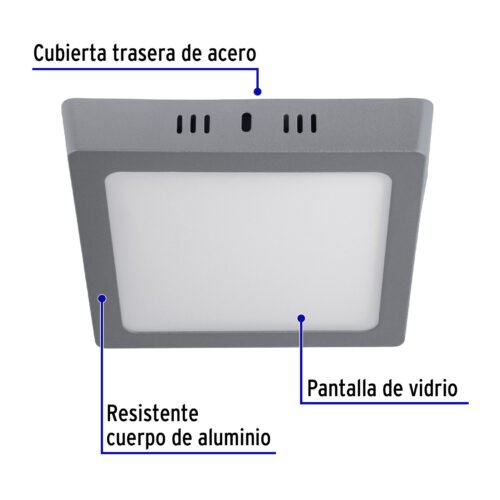 474471 47447 - Luminario LED tipo plafón 12 W, cuadrado, luz de día, gris