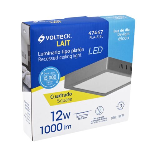 474474 47447 - Luminario LED tipo plafón 12 W, cuadrado, luz de día, gris