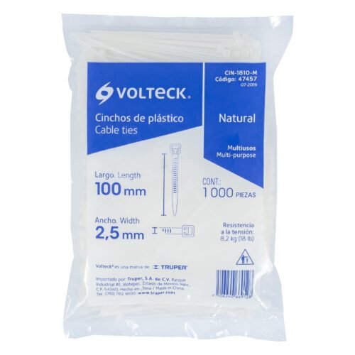 47457 - Bolsa con 1000 cinchos plásticos 18lb, 100x2.5 mm, naturales