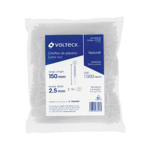 474582 47458 - Bolsa con 1000 cinchos plásticos 18lb, 150x2.5 mm, naturales