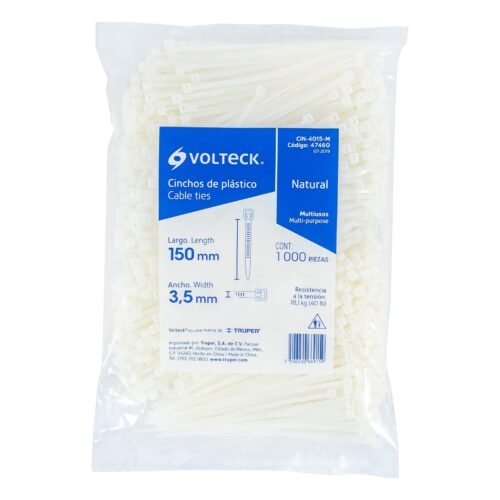474604 47460 - Bolsa con 1000 cinchos plásticos 40lb, 150x3.5 mm, naturales