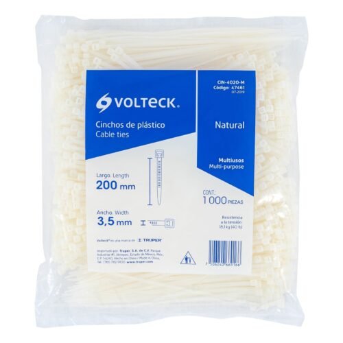 474612 47461 - Bolsa con 1000 cinchos plásticos 40lb, 200x3.5 mm, naturales