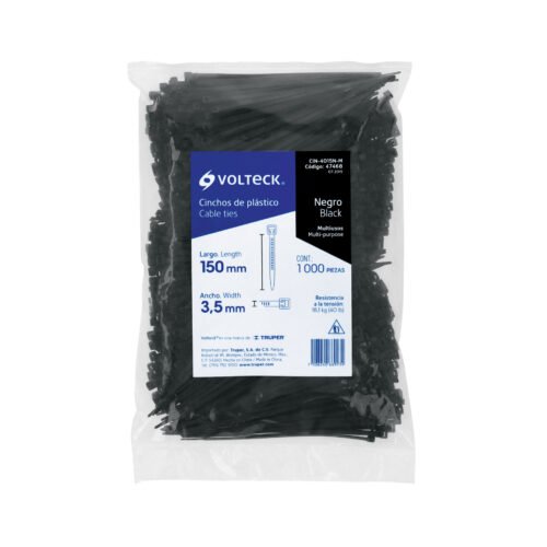 474684 47468 - Bolsa con 1000 cinchos plásticos 40 lb, 150x3.5 mm, negros