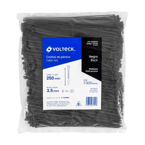 474704 47470 - Bolsa con 1000 cinchos plásticos 40 lb, 250x3.5 mm, negros
