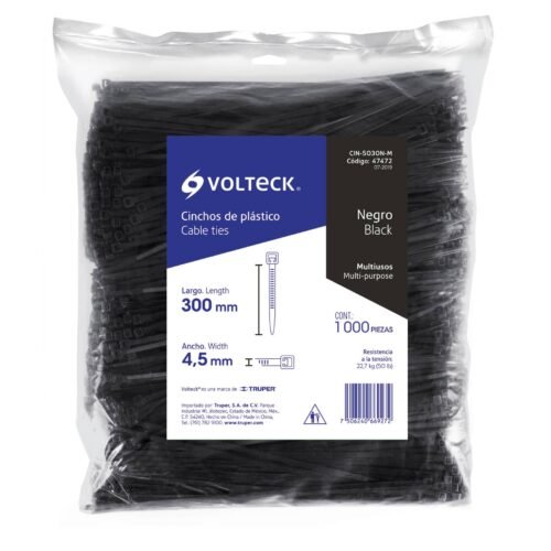47472 - Bolsa con 1000 cinchos plásticos 50 lb, 300x4.5 mm, negros