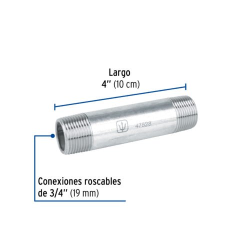 47528 - Niple de acero galvanizado 3/4" x 4", Foset