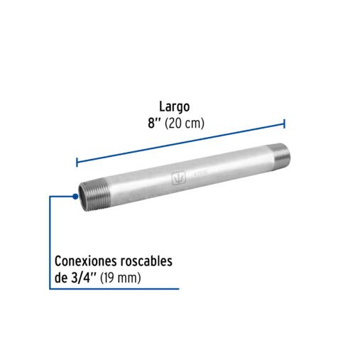 47530 - Niple de acero galvanizado 3/4" x 8", Foset