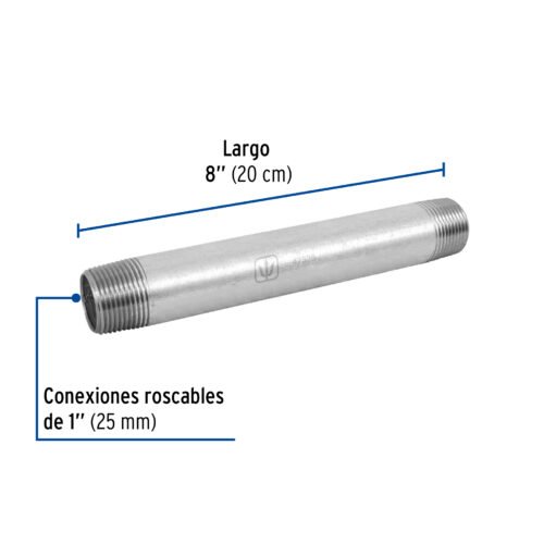 47535 - Niple de acero galvanizado 1" x 8", Foset