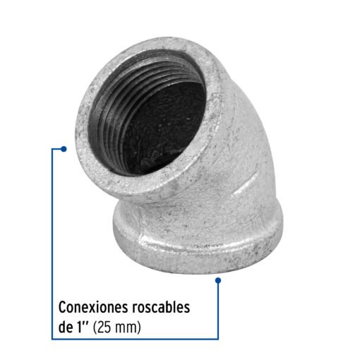 47541 - Codo 45° acero galvanizado de 1", Foset