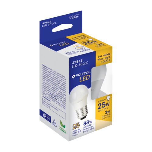 475433 47543 - Lámpara LED G45 3 W (equiv. 25 W), luz cálida, caja, Volteck